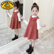 G.DUCKKIDS女童套裝連衣裙2024春秋新款韓版兒童加絨兩件套背心裙女孩公主裙 桔色 120 cm