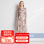帕羅（PALUOPO）售完不補】清倉真絲連衣裙女裝顯瘦遮肚子夏季小個(gè)子桑蠶絲印花裙 ES2825L XL (170/92A)