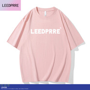 Lee dprre2025夏季新款男女同款短袖T恤情侶純棉圓領(lǐng)寬松落肩體恤情侶款潮 粉色白標(biāo) XL 穿到160斤左右