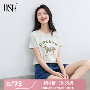 歐莎休閑慵懶印花T恤短袖女2025夏季新款顯瘦棉質(zhì)寬松圓領(lǐng)上衣 灰白 S