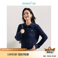 茵曼老錢風(fēng)POLO領(lǐng)洋氣針織衫秋冬女裝打底長(zhǎng)袖毛衣上衣 寶藍(lán)色 M 