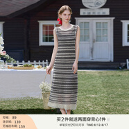 香影流蘇條紋黑色t恤女短袖2025夏裝新款寬松休閑風(fēng)正肩圓領(lǐng)上衣 黑色L85S797  無(wú)袖連衣裙 L 165/88A/110-125斤