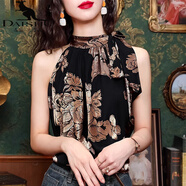袋鼠（DAISHU）桑蠶絲法式掛脖系帶吊帶背心女夏漂亮洋氣小衫外穿無袖真絲T恤女 金色 L