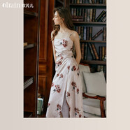Olrain歐芮兒法式花色無(wú)袖連衣裙女裝夏季印花顯瘦吊帶裙子 花色 XL