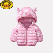 G.DUCKKIDS童裝兒童羽絨服男童女童棉襖韓版短款0一5歲寶寶棉衣修身輕薄外套 紫色 鹿耳朵 110碼【建議身高95-105CM 體重38