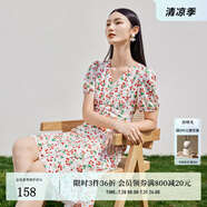 迪賽尼斯（DESIGNICE）雪紡碎花裙夏季新款櫻桃印花收腰顯瘦短袖連衣裙女 花色 S