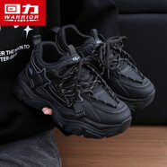 回力女鞋老爹鞋女2025秋冬新款鞋子女厚底增高運動(dòng)鞋女百搭休閑小白鞋 黑色【皮面防水】 38