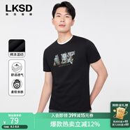 萊克斯頓（laxdn）七夕禮物男士印花短袖T恤男士上班通勤休閑短袖T恤 深黑 48/M(170/95)