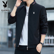 花花公子（PLAYBOY）夾克男外春秋季套新款商務(wù)中青年立領(lǐng)潮流百搭時(shí)尚立領(lǐng)夾克衫 2210黑色 3XL (170斤-180斤)