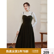 獨束大碼女裝絲絨吊帶連衣裙女冬裝新款胖mm法式氣質(zhì)背帶裙顯瘦 橄欖綠 XL