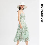 紅袖（hopeshow）女士碎花簡約吊帶連衣裙89424171604 綠花 L