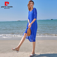 皮爾卡丹（pierre cardin）裙子女2025新款夏天藍色雪紡連衣裙薄款高腰包臀氣質(zhì)沙灘長(cháng)裙超仙 藍色 XL