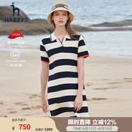 哈吉斯（HAZZYS）女裝 夏款針織休閑條紋顯瘦寬松連衣裙AQWSE03BF03 藏青色NV 160/84A 38