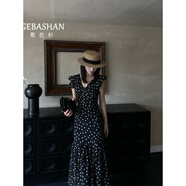 歌芭杉（GEBASHAN）品牌女裝復(fù)古波點(diǎn)連衣裙女2025新款茶歇法式顯瘦氣質(zhì)海邊度假長裙 黑色 S [80-100]