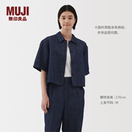 無印良品（MUJI）女式 漢麻混 牛仔短袖襯衫女士襯衣外套25年夏季丹寧回潮BC2N6A5S 藏青色 M (160/84A)