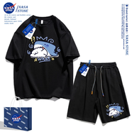 NASA STONE官方聯(lián)名鯊魚(yú)小狗短袖短褲套裝2025夏季t恤男女款百搭運動(dòng)五分褲 黑色+黑褲子 L