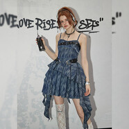 UNIFREE【明星同款】純欲吊帶牛仔連衣裙辣妹風(fēng)顯瘦不規則抹胸裙 XL 