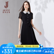 經(jīng)典故事（JANE STORY）修身娃娃領(lǐng)黑色襯衫連衣裙女2024新款夏季雪紡裙子氣質(zhì)襯衣百褶裙 黑色 XL