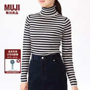 無(wú)印良品 MUJI 女式 未造成頸部刺痛感 高領(lǐng)毛衣 W8AA870 燕麥色X橫條 XS