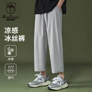 西域駱駝（VANCAMEL）休閑褲男夏季冰絲褲寬松百搭九分褲學(xué)生青少年直筒褲 淺灰 2XL
