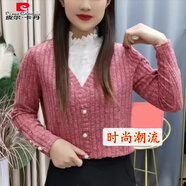 皮爾卡丹春秋新款上衣女糖果色針織外套開(kāi)衫2025新款毛衣薄款百搭顯瘦外搭 甜美粉 2XL 110-125斤