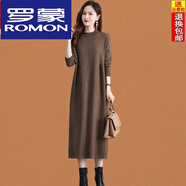 羅蒙（ROMON）冬季羊毛連衣裙女2024新款品牌針織毛衣長裙秋冬裝氣質(zhì)顯瘦打底裙 摩卡棕 M 100-110斤