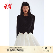 H&M女裝毛針織衫夏季慵懶風(fēng)圓領(lǐng)長袖打底衫短款外套0579541 黑色001 M 165/96