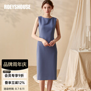 ROEYSHOUSE羅衣知性O(shè)L無袖連衣裙女夏裝新款純色修身顯瘦中長裙子01790 霧藍色（加長款） 2XL