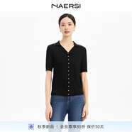naersiling簡(jiǎn)約百搭V領(lǐng)針織衫2025年秋季新款女 黑色 M