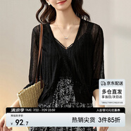 尚都比拉夏季針織衫女薄款開(kāi)衫外套v領(lǐng)七分袖外搭空調(diào)衫 黑色 均碼 