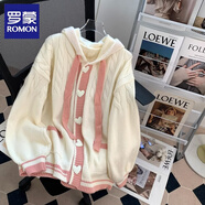 羅蒙（ROMON）連帽毛衣外套女小個子春秋新款寬松外穿減齡開衫針織衫女小眾上衣 白色 均碼 (適合80-140斤)
