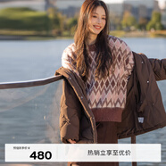 伊芙麗（eifini）伊芙麗復(fù)古幾何提花毛絨套頭針織衫女2023冬裝新款美拉德休閑毛衫 棕色 160/85CM/M