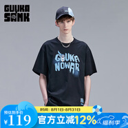 古由卡（GUUKA）xSANK嘻哈潮牌t恤男士短袖夏季情侶裝劉宇同款休閑寬松五分半截袖 黑色 F7062 M