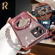炫浪蘋(píng)果11手機(jī)殼新款女iPhone11Pro透明閃粉磁吸支架pg11pro max硅膠套帶鏡頭膜11pormxa全包四角氣囊 帶鏡頭膜【粉色+漸變閃粉片+閃粉鏡子支架+白珠4 iPhone 11