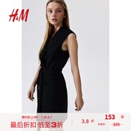 H&M女裝連衣裙2025夏季新款無(wú)袖通勤商務(wù)亞麻混紡西裝裙1212380 黑色006 XS 155/80