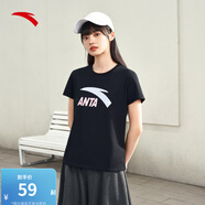 安踏（ANTA）【快干棉】T恤男女同款2025夏季情侶吸濕排汗LOGO寬松休閑短袖t恤 【女款-大logo】基礎(chǔ)黑8115-2 3XL /男190