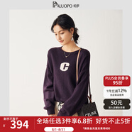 帕羅（PALUOPO）圓領(lǐng)套頭毛衣兔毛羊毛加厚字母提花長(cháng)袖秋冬厚款保暖時(shí)尚針織毛衫 紫色 M 100