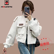 AEMAPE高級(jí)感小個(gè)子女士短外套女裝2025新款春秋棒球服洋氣工裝 白色 L 建議100-115斤