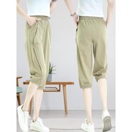 啄木鳥(niǎo)2025夏季薄款新款寬松顯瘦防曬冰絲速干褲七分褲透氣彈力休閑女褲 奶茶色 XL 均碼 [建議131-145斤]