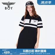 BOY LONDON春夏女士連衣裙字母條紋時尚休閑polo裙W17800 黑色 M