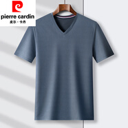 皮爾卡丹（pierre cardin）中老年男士速干短袖t恤夏季新品v領(lǐng)純色半袖冰絲體恤衫寬松爸爸裝 灰色v領(lǐng) KM-1982 L 170/50/110