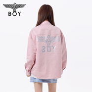 BOY LONDON【迷幻搖滾】秋季男女同款滿印金標夾克襯衫外套N23901 粉色 XS