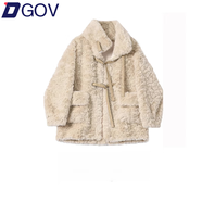 DGOV時尚氣質(zhì)短外套女裝加厚仿兔毛短款羊羔毛絨外套春秋 杏色【zt】 XL 【115-125斤】