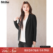 MsShe大碼女裝2025新款秋款胖mm職業(yè)裝彈力西服女200斤秋裝 彈力西裝-黑色現(xiàn)貨 XL