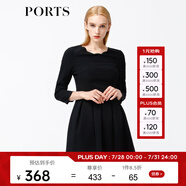 PORTS寶姿 秋季新品女裝露腰假兩件連衣裙a字裙SB9D002KWB008 黑色 M (6)