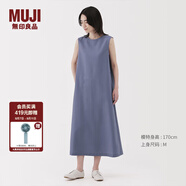 無印良品（MUJI）女式易干彈力泡泡紗無袖連衣裙女裝裙子長裙25年夏季連身裙 煙熏藍色 XL （165/92A）