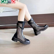 卡帝樂鱷魚（CARTELO）網(wǎng)紗透氣鏤空馬丁靴女2025新品短靴配短裙真皮中筒網(wǎng)靴涼靴百搭 黑色 收藏優(yōu)先發(fā)貨 36 標(biāo)準(zhǔn)碼