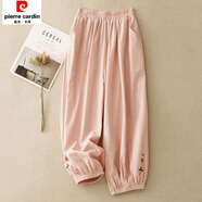 皮爾卡丹（pierre cardin）2025新款棉麻燈籠褲簡(jiǎn)約百搭寬松顯瘦森女純色刺繡束 淺粉色 M 建議90-110斤