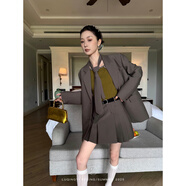 鷺青一原創(chuàng)【輕氧態(tài)】復(fù)古豎條紋提花西裝外套女開春百搭減齡套裝 灰色西裝 現(xiàn)貨 S (半裙拍照穿)