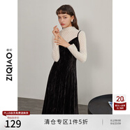 自巧小個(gè)子絲絨連衣裙新款秋冬赫本風(fēng)法式小黑裙打底吊帶裙子 黑色長(cháng)款 XXS